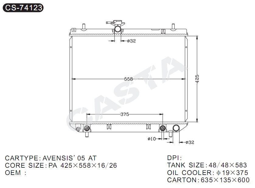 Auto cooling system aluminum radiator for Avensis'05 AT