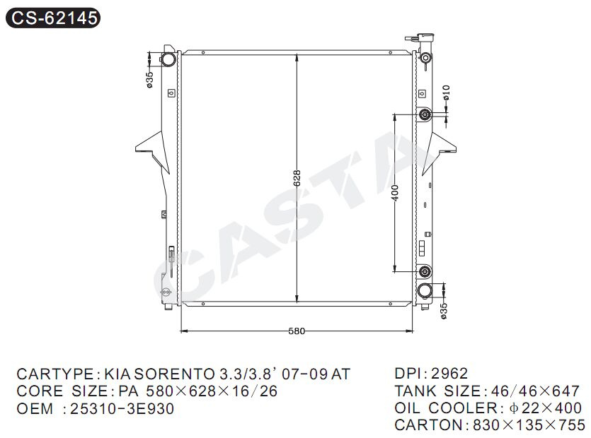 Wholesale Auto Aluminum Radiator for KIA Sorento3.3/3.8'07-09AT