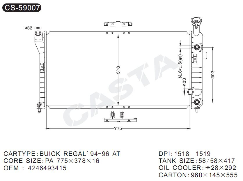 Aluminum Auto Radiator for Gmc Buick Regal'94-96at 4246493415