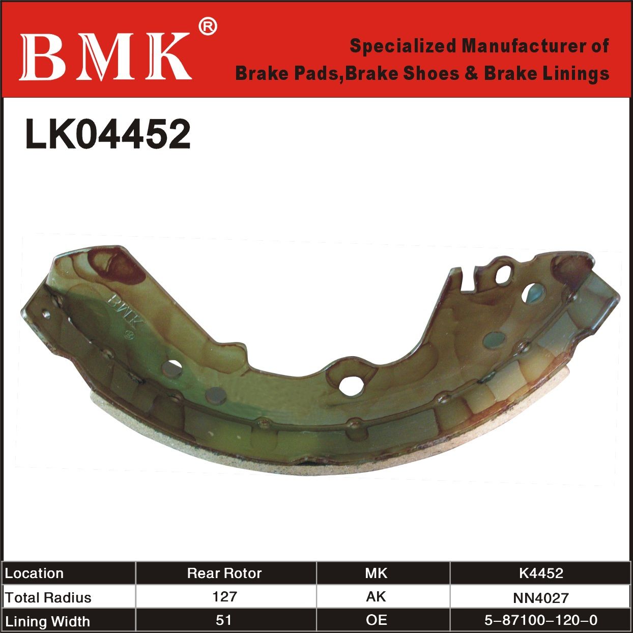 High Quality Brake Shoe #K4452 for Isuzu and Opel