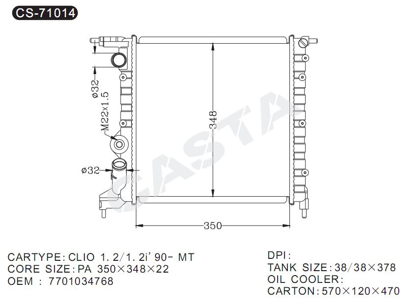 Smart Engine Radiator for Clio 1.2/1.2I 90-M