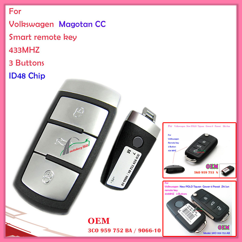 Auto Remote Key for Volkswagen 5ko 959 753 N 434MHz