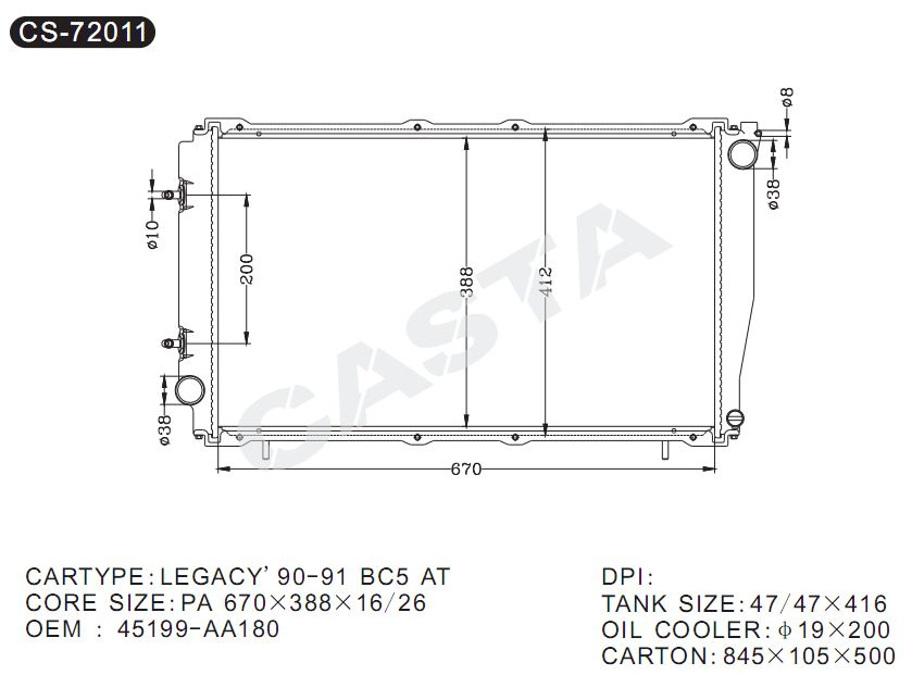 Cooling System Auto Radiator for Subaru Legacy'90-91bc5 At