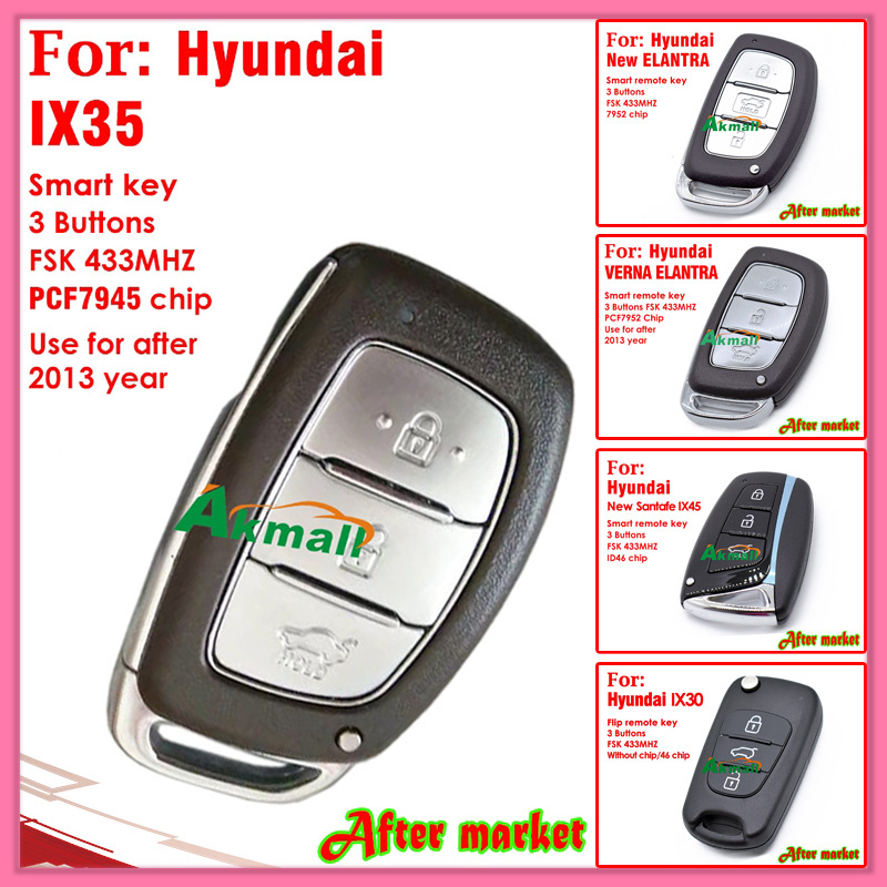 Smart Remote Key for Hyundai New Santafe IX45 with 3 Buttons Fsk 433MHz ID46 Chip