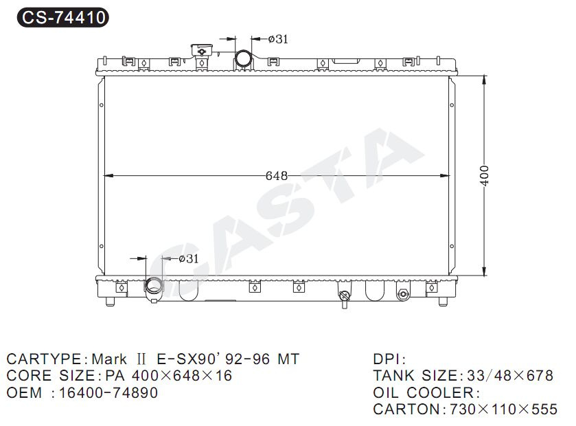 Used Aluminum Auto Radiator for Toyota Mark II E-Sx90'92-96 Mt 16400-74890