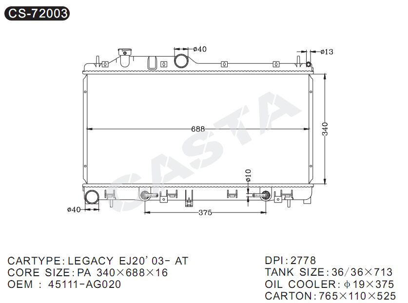 Special price alminum radiator for Subaru Legacy Ej20'03-At