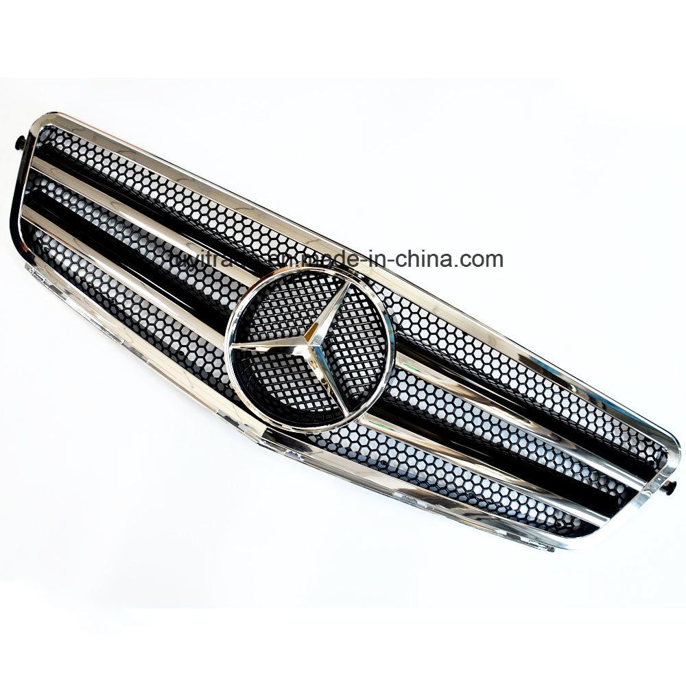 Front Black & Chrome Hood Sport Grill for Mercedes C Class W204 08-14 Amg Style