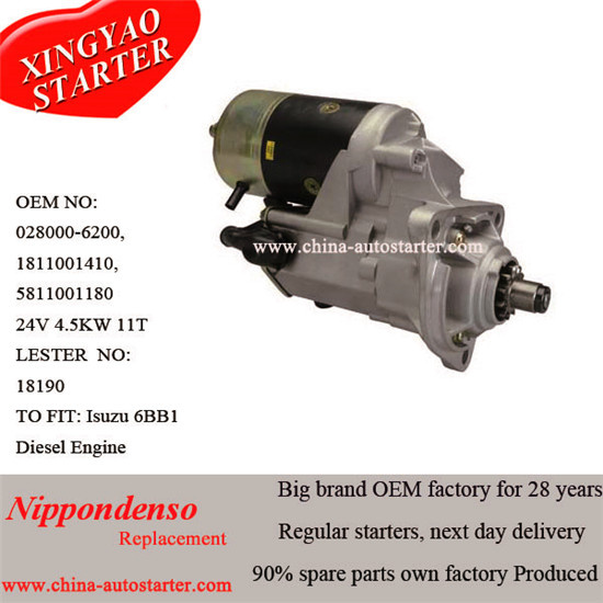 Industrial Equipment Isuzu 6bb1 Diesel Engine Starter 028000-6200