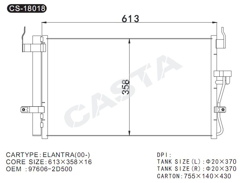 Car type Elantra (00-) for Hyundai aluminum condenser