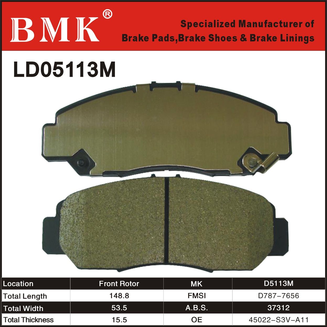 High Quality Brake Pads (D5113M) for Honda