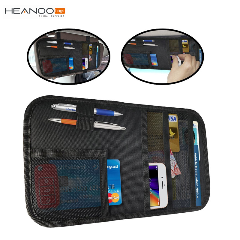 Durable Polyester Small Storage Pouch Document Holder Auto Car Sun Visor Organizer