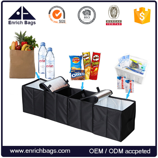 Large 4-Compartments Foldable Car Trunk Organizer with Cooler