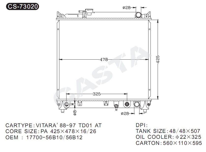 Smart engine radiator for Vitara'88-97 Td01 at