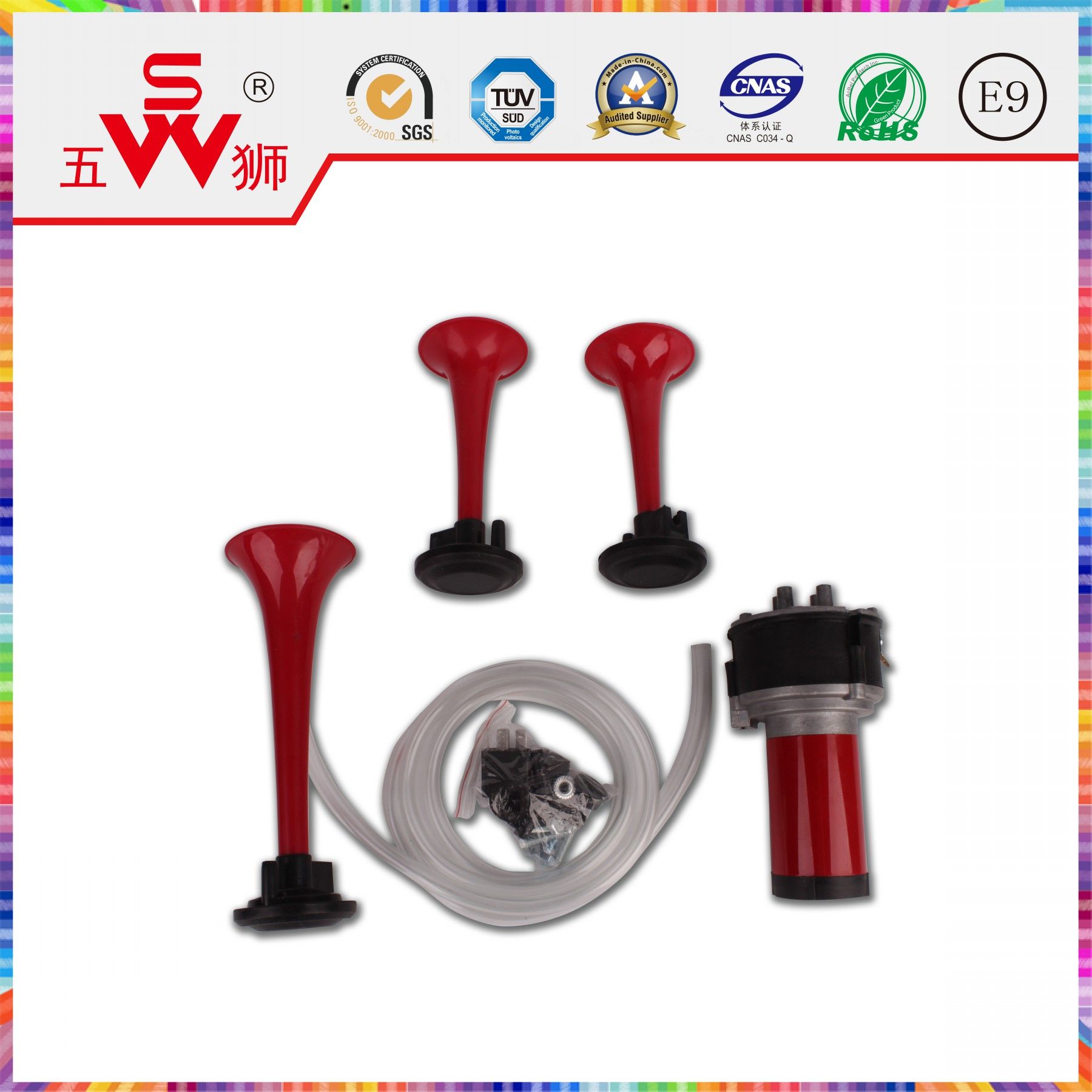 Car Horn Red Three-Way Air Horn