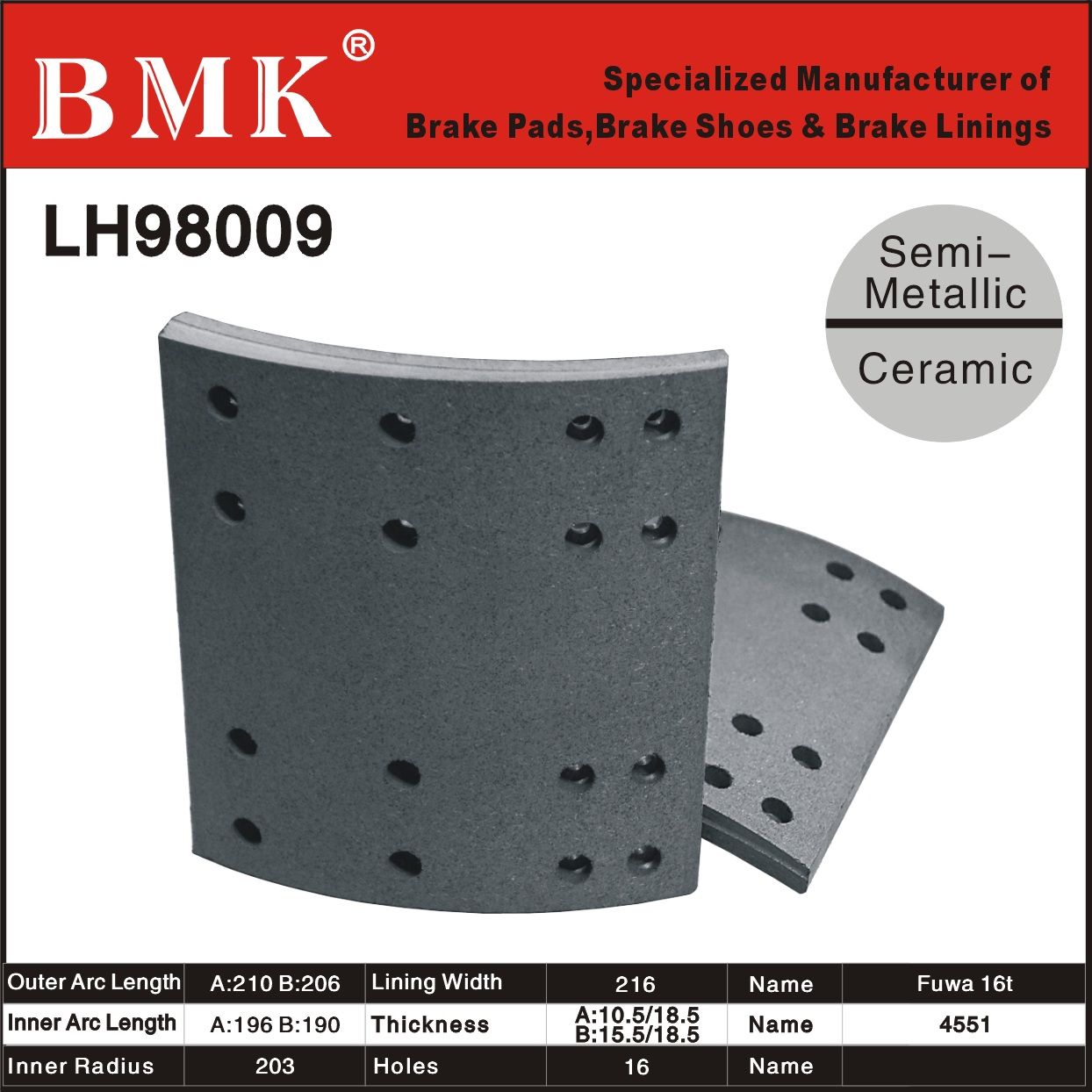 Premium Quality Brake Linings (LH98009)