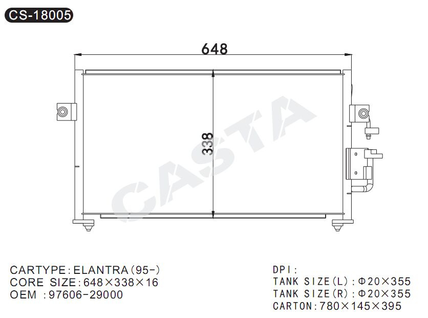 Original quality condenser for Hyundai Elantra (95-)