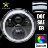 Wholesale Jeep Wrangler Super Bright RGB Bluetooth Phone Controlled 7inch Round Halo Angel Eyes Headlights