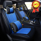 3D PU Leather Car Seat Cover SUV 5- Seats Cushion 4 Season Black & Blue W/Pillow