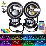 RGB Changing Colors 4inch Front Fog Light 7 Inch Round LED Headlight for Offroad Jeep Wrangler Car