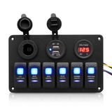 Waterproof 6 Gang Toggle Rocker Switch Panel Car Marine Boat Circuit LED Breaker Voltmeter Aluminum Panel