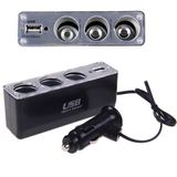 3 Way Multi Car Cigarette Socket Splitter Lighter Charger DC Power Adapter + USB