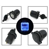 Portable Waterproof Blue LED 12-24V Car Motorcycle Cigarette Lighter Socket Dual USB Power Adapter Charger Outlet