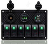 6 Gang Waterproof RV Car ATV Marine Boat Circuit Green LED Rocker Switch Panel