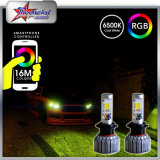 Car Accessories Super Bright H4 H7 9005 9006 H13 Car Headlight COB Chip RGB Color by Bluetooth Control LED Fog Lamp