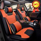 5-Seats Car Seat Cover Front+Rear Microfiber Leather Cushion W/Pillow All Season