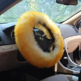 Sheepskin Car Steering Wheel Cover Long Wool Golden Tip