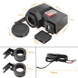 Motorcycle DC 12V Cigarette Lighter Socket Splitter Power Adapter Charger Handlebar Clamp Waterproof 2 USB Port 5V 2.1A/1A for Cellphone GPS Charging