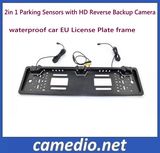 EU Car License Plate 3 in 1 Car Video Parking Sensor System with Reverse Camera HD