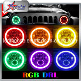RGB Halo 7 Inch LED Headlights for Jeep Wrangler Plug and Play 7 Inch LED Headlight Bulbs with Bluetooth Function LED Driving Light