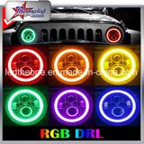 RGB Halo 7 Inch LED Headlights for Jeep Wrangler Plug and Play 7 Inch LED Headlight Bulbs with Bluetooth Function LED Driving Light