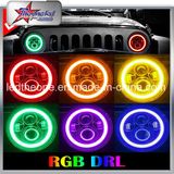 RGB Halo 7 Inch LED Headlights for Jeep Wrangler Plug and Play 7 Inch LED Headlight Bulbs with Bluetooth Function LED Driving Light