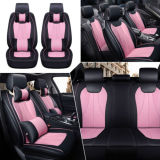 Full Set Car Seat Cover 5- Seats PU Leather Cushion 4 Season W/Pillow Pink&Red