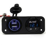 Car Motorcycle Waterproof Dual USB Port Car Charger Socket Adapter Mount with LED Digital Display Voltmeter Voltage Meter Gauge 12V 24V