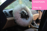 Stuffed Long Wool Sheepskin Steering Cover with Grey Tip