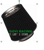 Black Flat 3in Auto Air Filter Universal for Car Air Intake Pipe