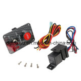Carbon Fiber Racing Car 12V Ignition Switch Panel, Push Button+Red LED Toggle