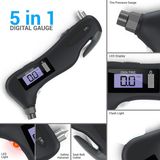 Multifunctional Digital Tire Pressure Gauge with LED Flashlight Car Window Breaker Seatbelt Cutter Red Safety Light