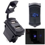 12-24V Motorcycle Car Boat USB Power Socket Plug Outlet with Voltmeter Blue