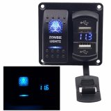 Rocker Switch Zombie Light on-off Switch + Dual 4.2A USB Charger + LED Voltmeter for 12V-24V Motorbike Boat Riding
