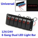 12-24V 6 Gang Red/Blue/Green Rocker LED Boat Rocker Switch Panel for Car RV Boat Yacht Marine Car Accessories