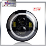 50W  Wrangler LED Headlight with Halo Ring, 7 Inch Round LED Headlight for Jeep Wrangler Headlight