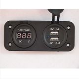 Voltmeter and Double USB Power Socket Flush Mount Square Car 4X4 Camper Caravan