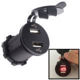 4.2A Dual USB Charger Socket Power Outlet 2.1A & 2.1A with Voltmeter for iPad iPhone Car Boat Marine Mobile Blue/Red LED Light
