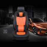 Black/Orange Car Seat Cover Set W/Pillows 5-Seats PU Leather Front+Rear Cushion