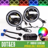 High Low Beam DRL Daytime Running Round 7 Inch Angel Eyes RGB LED Headlight for Jeep