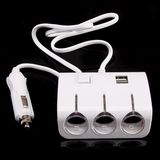 Dual USB Ports Three Cigarette Lighter Charger 12V Car Cigar Lighter Three Socket Car Charger with Switch